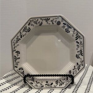5 Independence Ironstone Millbrook 7 1/2” Salad Plates Black Floral Octagon